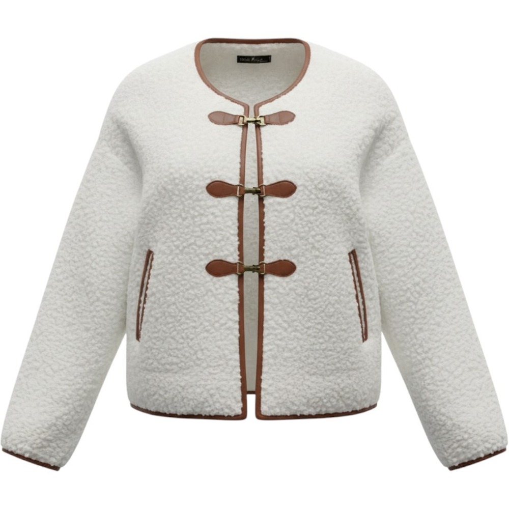 Emery Rose Sherpa Toggle Jacket Women Large Fleece Teddy Coat Cozy Minimalist